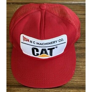 Vintage CAT Hat Cap Snapback Red Full Foam Big Patch North Carolina Machinery Co